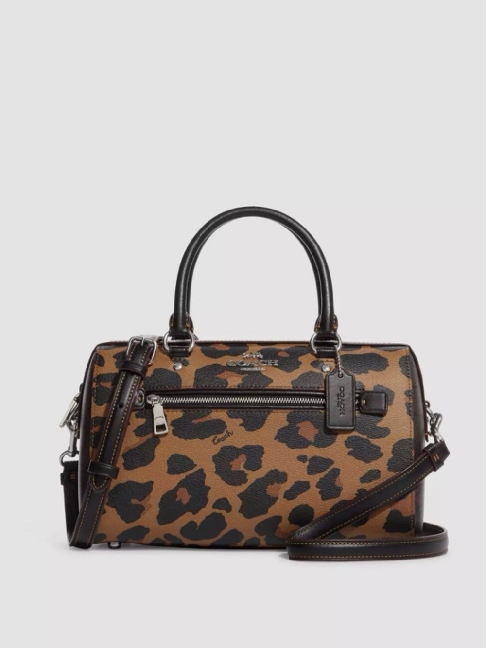 NWT COACH CC758 Rowan Satchel Signature Canvas & Leather Leopard Print Adj Strap